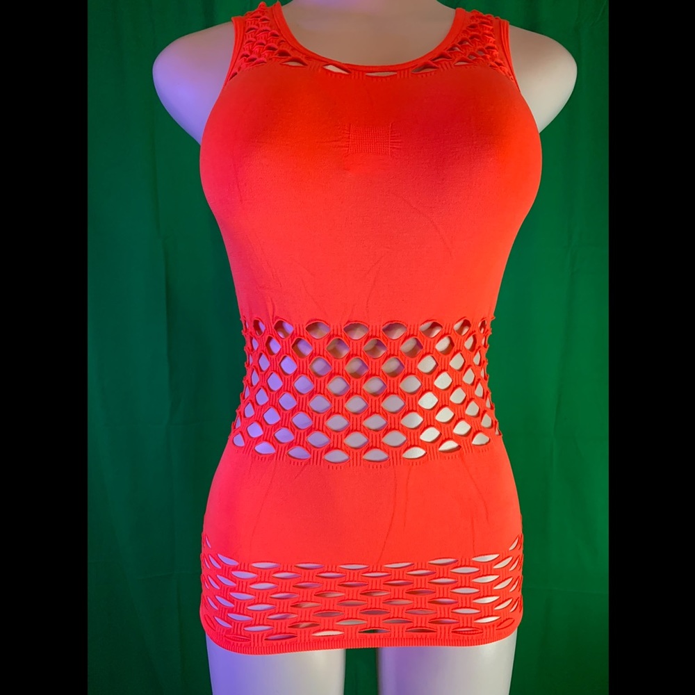 Orange netted shirt / cover up